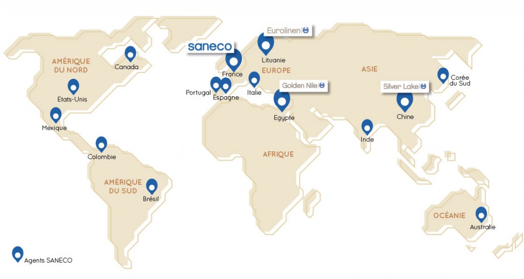 Carte d'implantation des filiales Saneco